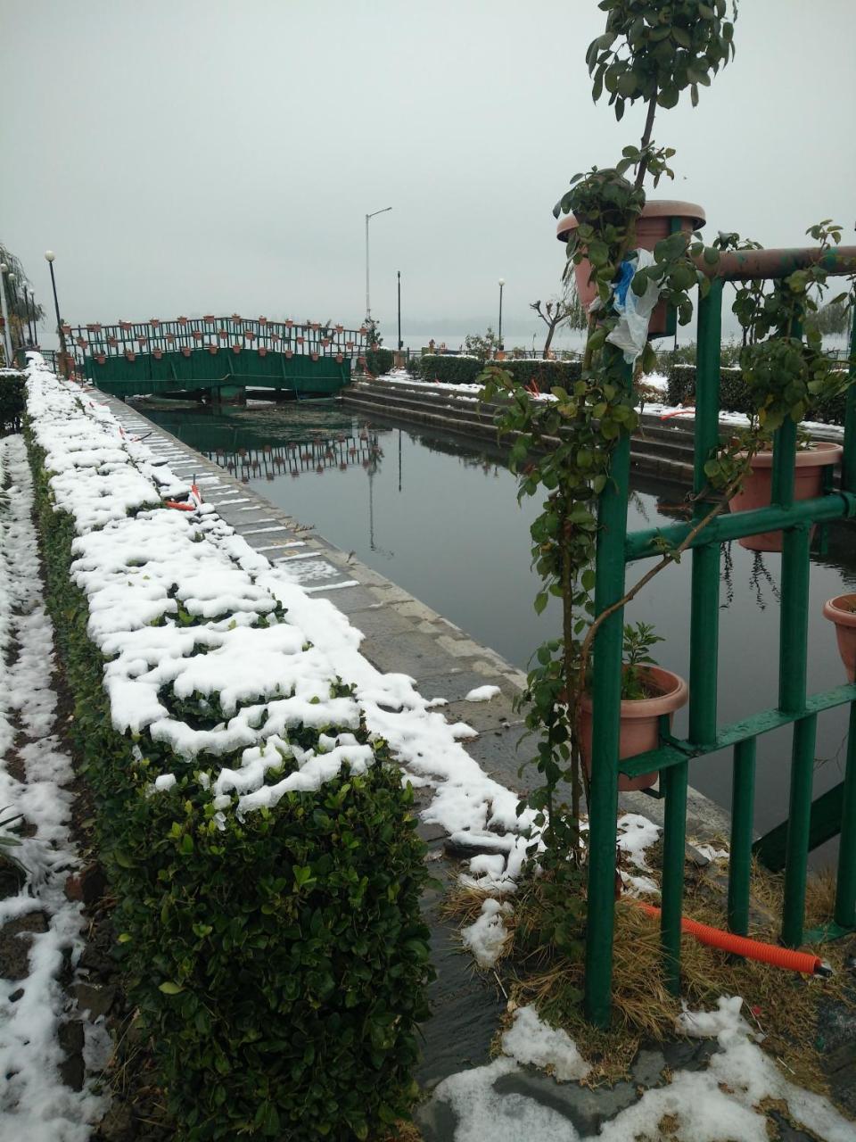 Houseboat Young Snow View Front Line Dal Lake Srīnagar Exteriör bild